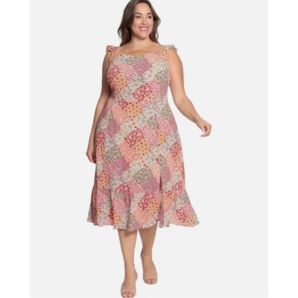 Donna Morgan fairycore boho patchwork 22W woven midi dress